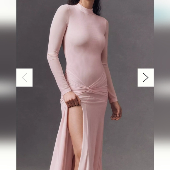 Bardot Lea Drop-Waist Mesh Maxi Blush Long Sleeve Dress, Retail $189.00US - Picture 1 of 16